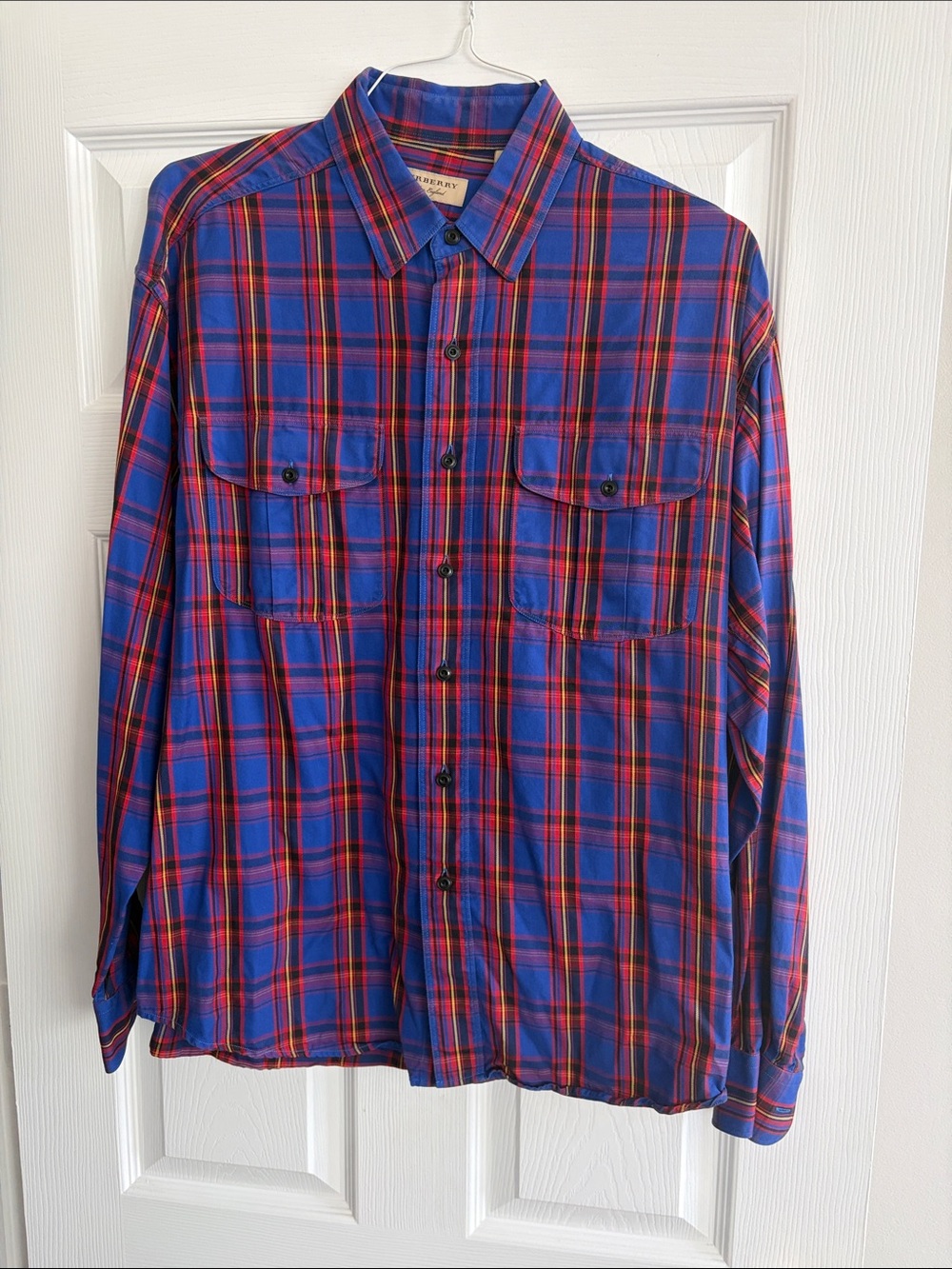Burberry Blue and Red Plaid Button-Down Shirt